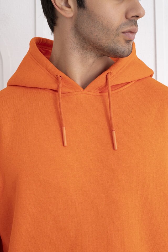 0003 Turuncu  Kapşonlu Cepli Unisex Owersıze Sweatshirt