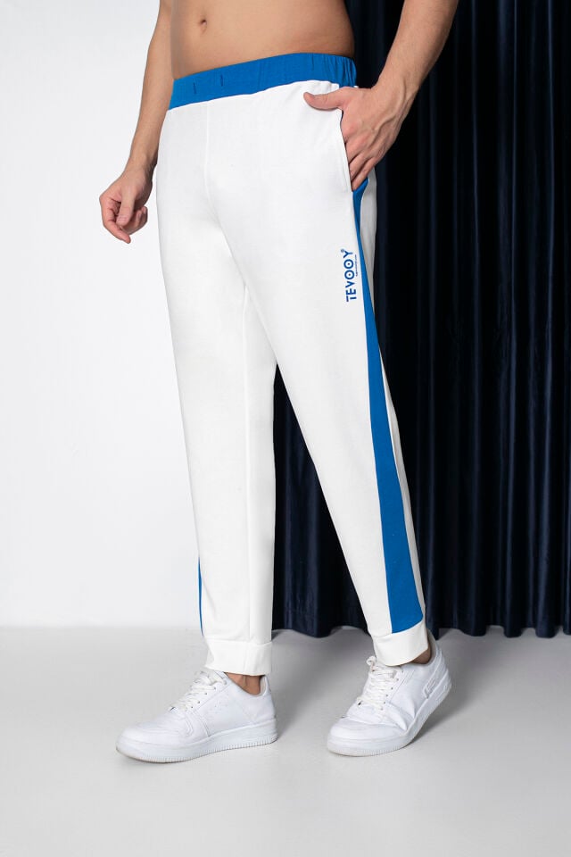 0058 Unisex Yanı Sax Mavi Şerit Krem Eşofman