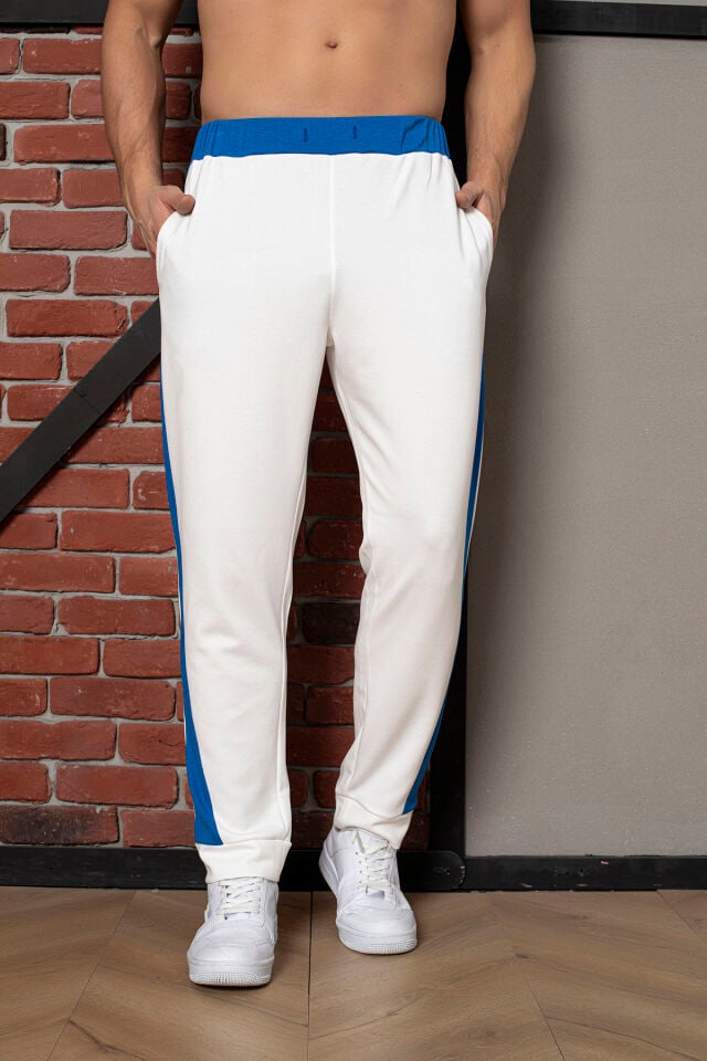 0058 Unisex Yanı Sax Mavi Şerit Krem Eşofman