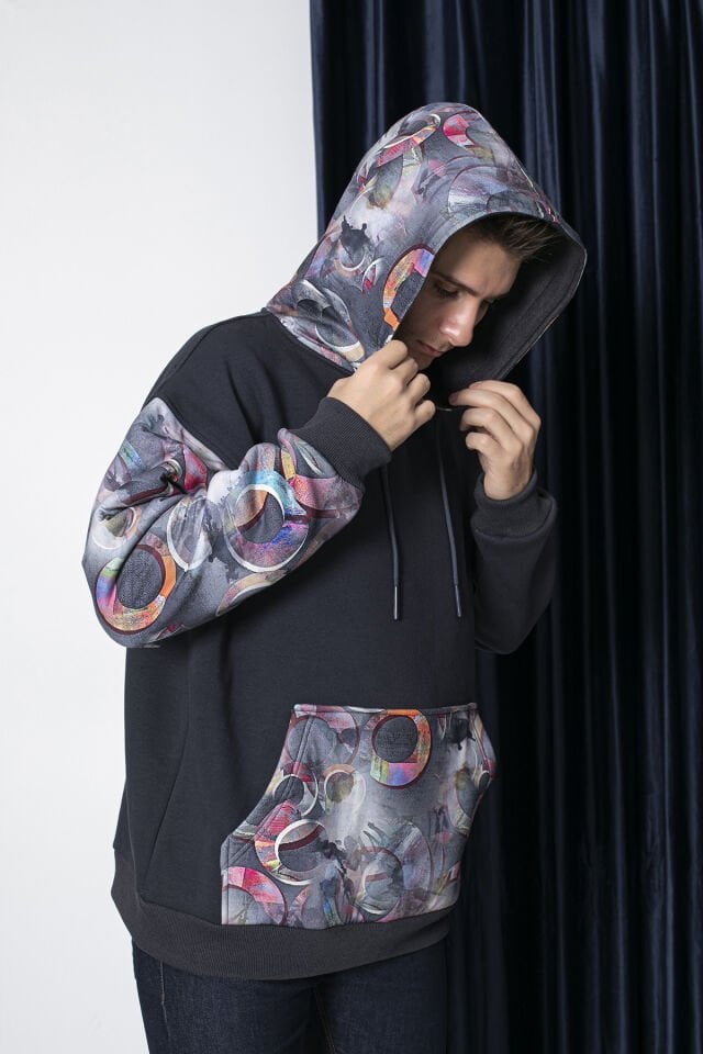 0067 Kol & Kapşon Gezegen Desenli Unisex Antrasit Sweat