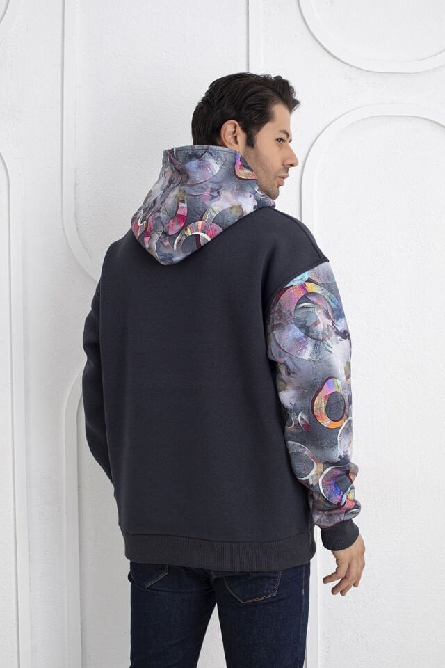 0067 Kol & Kapşon Gezegen Desenli Unisex Antrasit Sweat