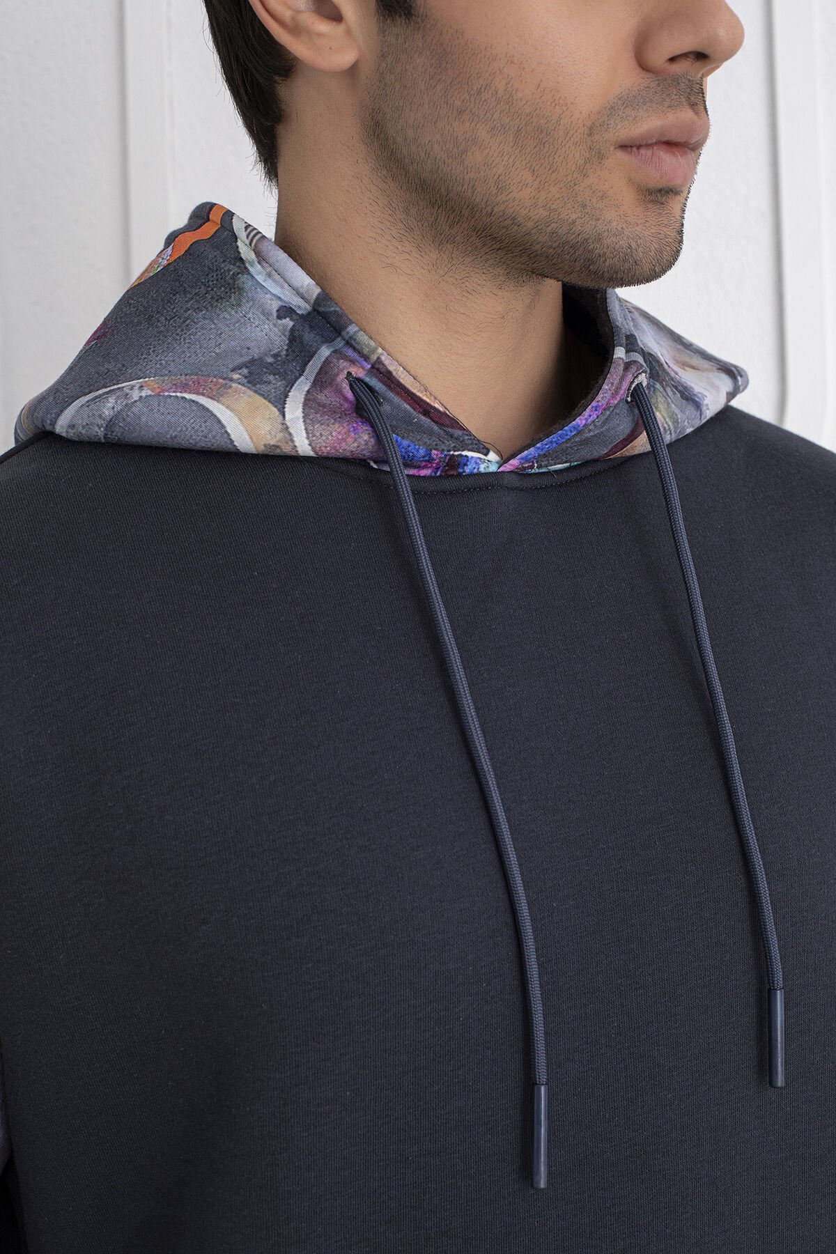 0067 Kol & Kapşon Gezegen Desenli Unisex Antrasit Sweat