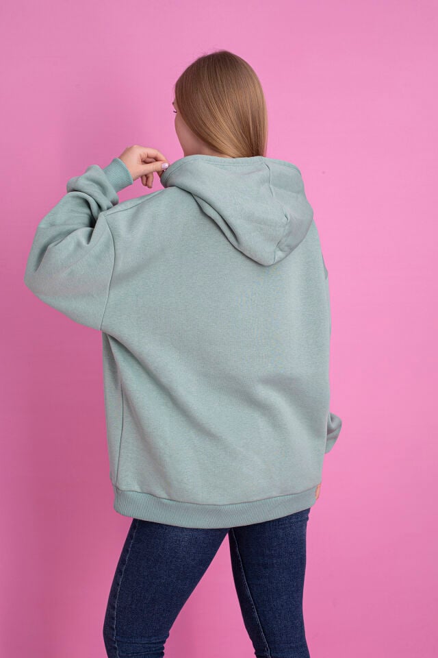 0003 Üç İplik Şardonlu Beyaz Sweatshirt L - YEŞİL